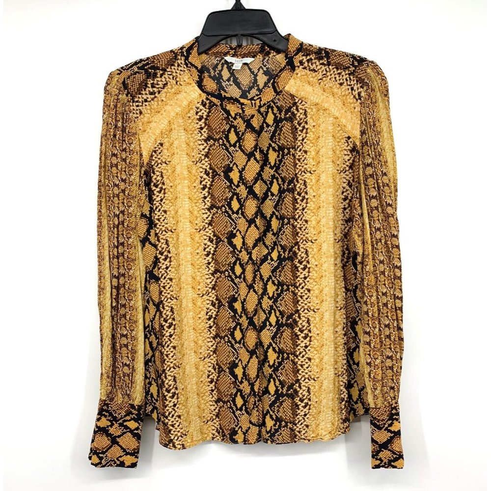 Joie Talin Top Snake Print Yellow Brown Button Down Long Sleeve - Picture 5 of 12